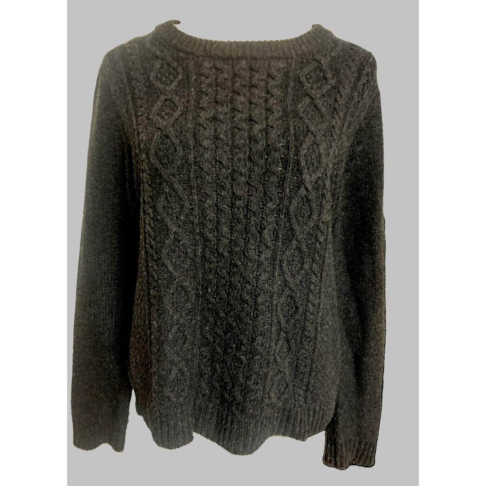 J. Crew Women’s L  Gray Merino Wool Blend Cable Knit Fisherman Pullover Sweater
